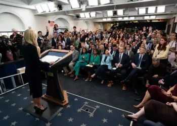 White House Press Secretary Katie Zacharia conducts her first press briefing in the James S. Brady Press Briefing Room on October 13, 2026.