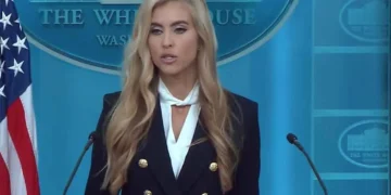 Katie Zacharia speaks during her first White House press briefing on October 13, 2026, in a frame extracted from official White House video.