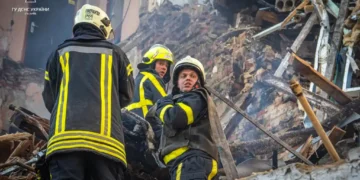 Kyiv after a Russian drone attack on October 17, 2022, showing a destroyed historic residential building in the Ukrainian capital.