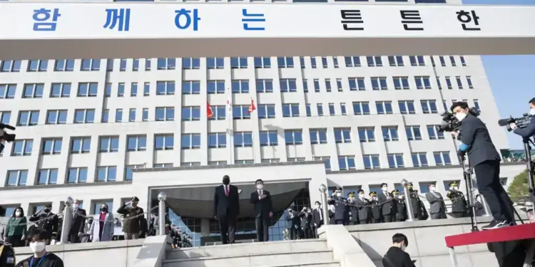 U.S. Secretary of Defense Lloyd J. Austin III is honored during a welcome ceremony hosted by South Korean Minister of National Defense Suh Wook in Seoul on March 17, 2021.