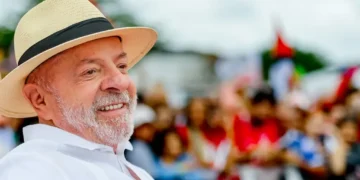 Brazilian President Luiz Inácio Lula da Silva attends a campaign event at Moça Bonita Stadium in Rio de Janeiro on August 22, 2026.