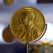 Nobel Prize medal for medicine awarded in 1945 to Alexander Fleming, displayed at the National Museum of Scotland in Edinburgh.