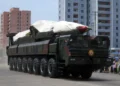 A North Korean ballistic missile displayed during Victory Day events in Pyongyang, North Korea, in a photograph dated July 26, 2013.
