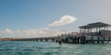 The jetty of a PDVSA oil terminal on Margarita Island in Nueva Esparta, Venezuela.