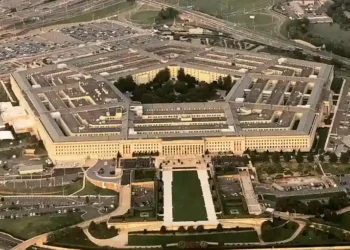 The Pentagon, headquarters of the U.S. Department of Defense, photographed from a commercial airliner in September 2018.