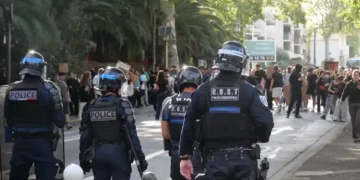 High school students participate in a mobilization event in Perpignan, France, photographed on October 2, 2026.