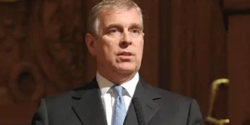 Prince Andrew, the Duke of York, during a visit to Titanic Belfast in Northern Ireland on January 29, 2013.
