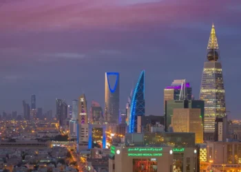 Riyadh’s skyline in the Al Olaya district of Saudi Arabia, photographed by B.alotaby on February 8, 2018.