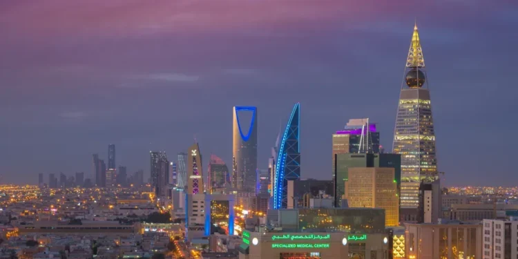 Riyadh’s skyline in the Al Olaya district of Saudi Arabia, photographed by B.alotaby on February 8, 2018.