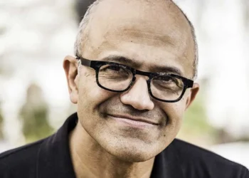 Microsoft CEO Satya Nadella, in a portrait photograph featured on the inside back cover of his book Hit Refresh.