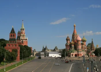 Spasskaya Tower and St. Basil's Cathedral beside the Kremlin walls in Moscow, Russia, photographed on July 26, 2008.