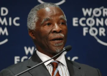 South African President Thabo Mbeki appears during the opening plenary of the World Economic Forum on Africa in Cape Town on June 4, 2008.