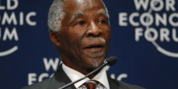 South African President Thabo Mbeki appears during the opening plenary of the World Economic Forum on Africa in Cape Town on June 4, 2008.