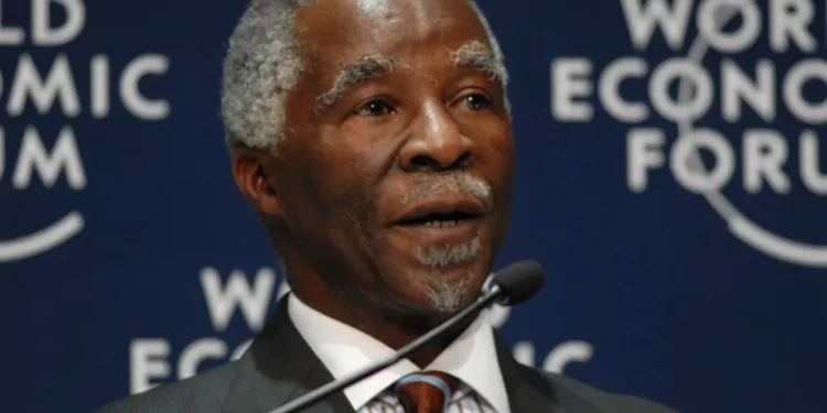 South African President Thabo Mbeki appears during the opening plenary of the World Economic Forum on Africa in Cape Town on June 4, 2008.