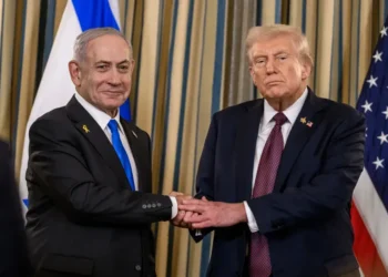 U.S. President Donald Trump and Israeli Prime Minister Benjamin Netanyahu shake hands after announcing a Gaza peace plan at the White House on September 29, 2025.