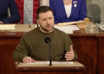 Volodymyr Zelenskyy delivers a speech to the United States Congress in Washington, D.C., on December 21, 2022.