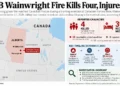 Map locating Canadian Forces Base Wainwright in Alberta, alongside reported fatalities, injuries, the fire timeline and the ongoing investigation into the October 17, 2026, training-area fire.