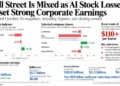 Financial infographic comparing U.S. stock index movements, selected company share changes, Brent crude oil prices and third-quarter corporate earnings in an October 20, 2026, market snapshot.