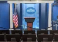 The empty James S. Brady Press Briefing Room inside the West Wing of the White House in Washington, D.C., photographed on September 19, 2022.