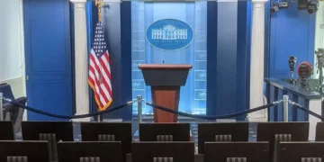The empty James S. Brady Press Briefing Room inside the West Wing of the White House in Washington, D.C., photographed on September 19, 2022.