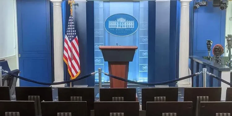 The empty James S. Brady Press Briefing Room inside the West Wing of the White House in Washington, D.C., photographed on September 19, 2022.