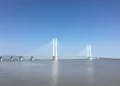 The Sino-Korean Boundary River Highway Bridge crosses the Yalu River between China and North Korea, photographed on September 20, 2016.