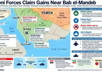 Map shows Yemeni forces' reported gains around Dhubab, Mokha, Dhubab Airport and the strategic Bab el-Mandeb Strait.