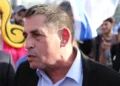 Israeli politician Yoav Segalovitz of the Yesh Atid party visits protesters demonstrating against the judicial overhaul on March 1, 2023.