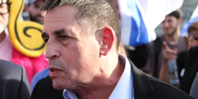 Israeli politician Yoav Segalovitz of the Yesh Atid party visits protesters demonstrating against the judicial overhaul on March 1, 2023.