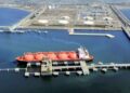 Yongan LNG Terminal in Taiwan, showing industrial infrastructure associated with liquefied natural gas storage and handling.
