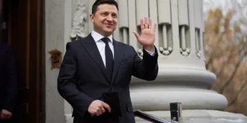 Ukrainian President Volodymyr Zelenskyy meets Dutch Prime Minister Mark Rutte at Mariinskyi Palace in Kyiv, Ukraine, on February 2, 2022.