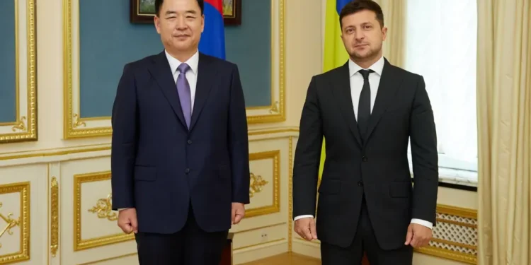Ukrainian President Volodymyr Zelenskyy attends a diplomatic credentials ceremony for ambassadors from Ireland, Nigeria, South Korea and Armenia on August 20, 2021.